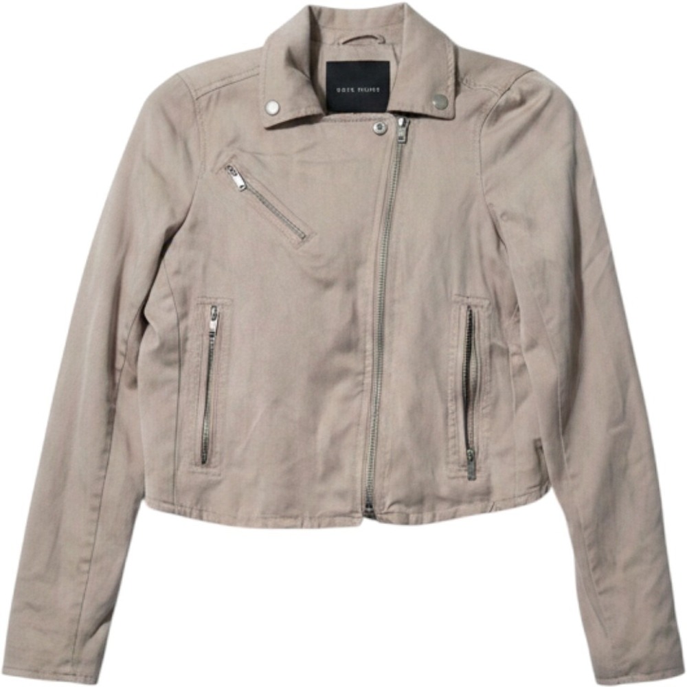 Abercrombie/Fitch Tan Twill Moto Jacket Womens XS Cropped Biker Streetwear Fall - Picture 6 of 6